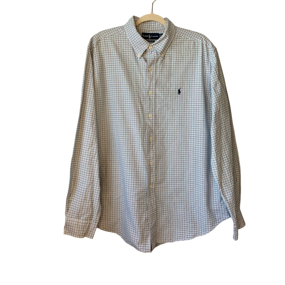 Ralph Lauren Mens Classic Fit Long Sleeve Button Down Shirt XL Blue Plaid Polo